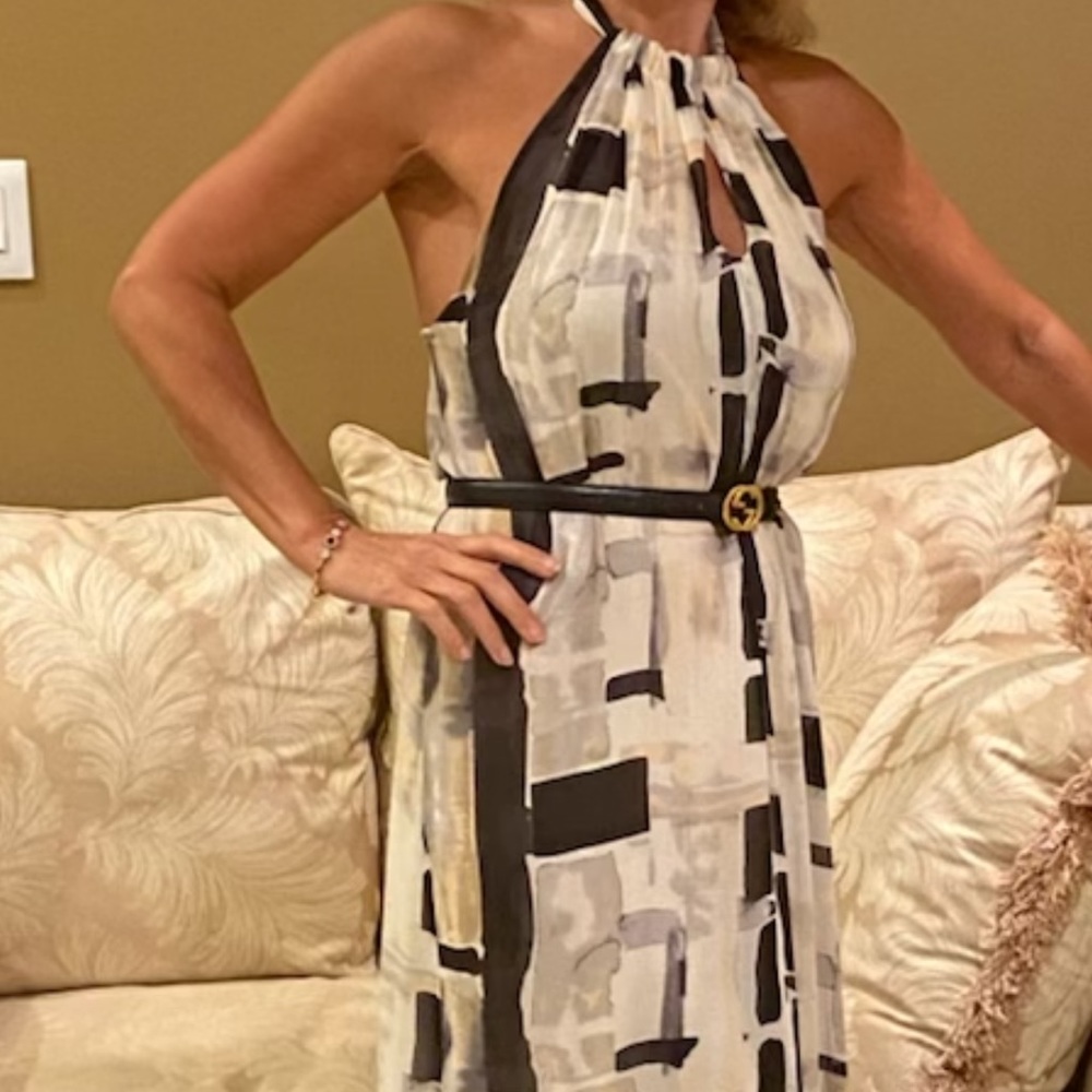 Alice and Olivia Silk halter dress with a side slit size small but stretchy - Picture 3 of 12